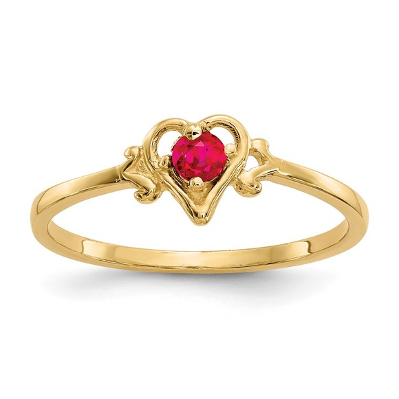 14k Yellow Gold Red Ruby Birthstone Heart Ring (Size 7) - Picture 1 of 6